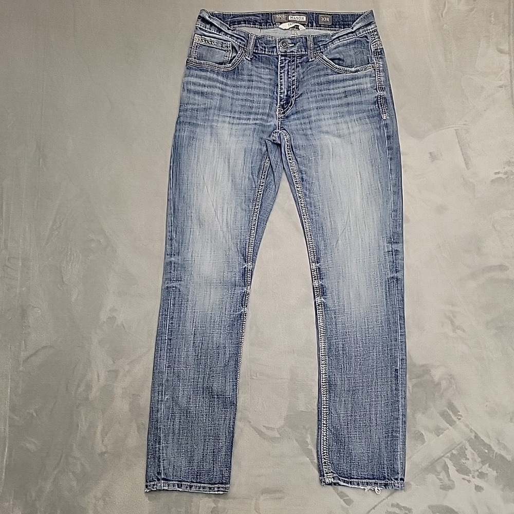 BKE Jeans Men 33 R Faded Blue Denim Mason Taper Casual Stretch Comfort Everyday